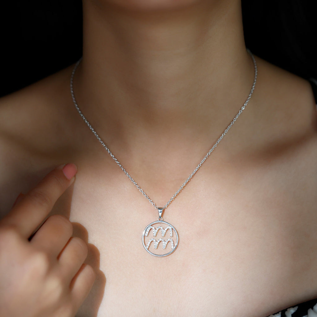 Aquarius Sign Moissanite Pendant Necklace