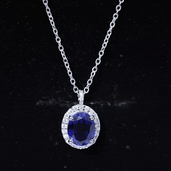 8X10 MM Oval Lab Grown Blue Sapphire Bridal Necklace with Moissanite