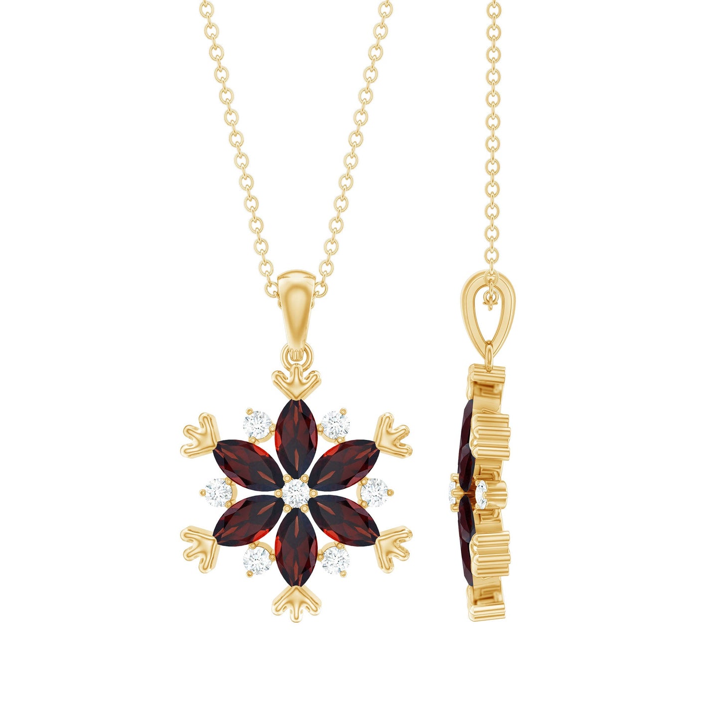 Real Garnet Flower Necklace Yellow Gold Plated Silver Pendant for Women