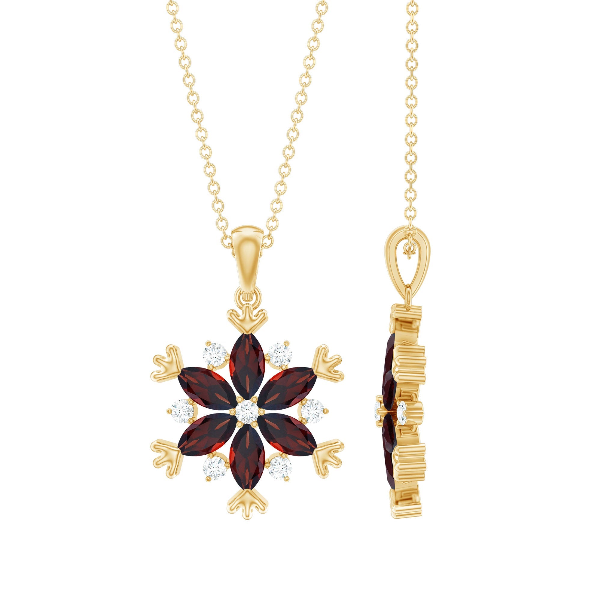Real Garnet Flower Necklace Yellow Gold Plated Silver Pendant for Women