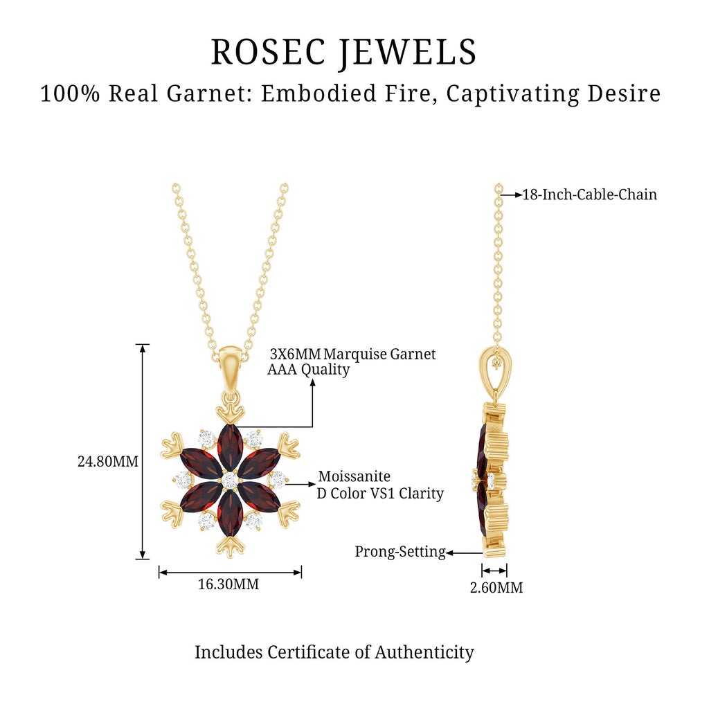 Real Garnet Flower Necklace Yellow Gold Plated Silver Pendant for Women