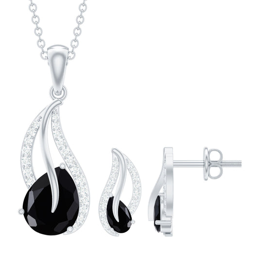 Certified Black Onyx and Moissanite Teardrop Jewelry Set