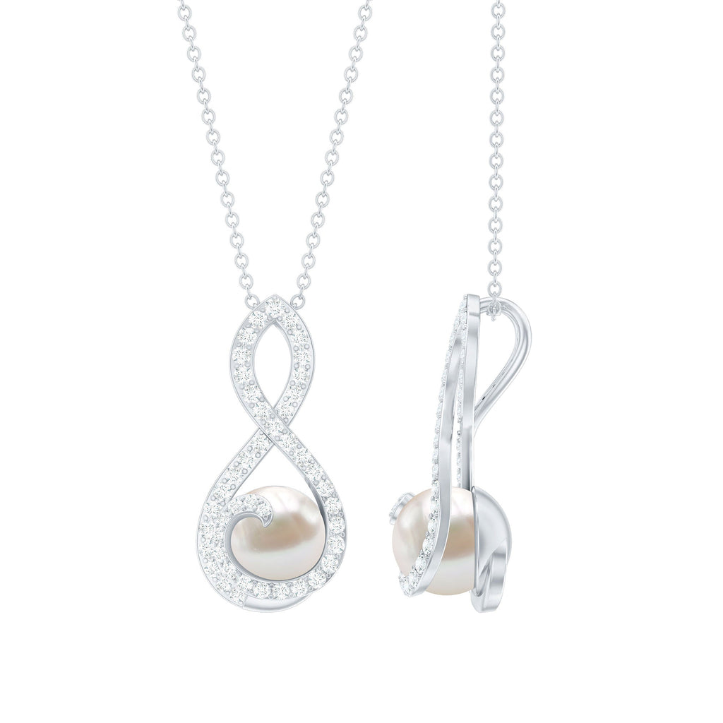 Freshwater Pearl and Moissanite Infinity Dangle Pendant