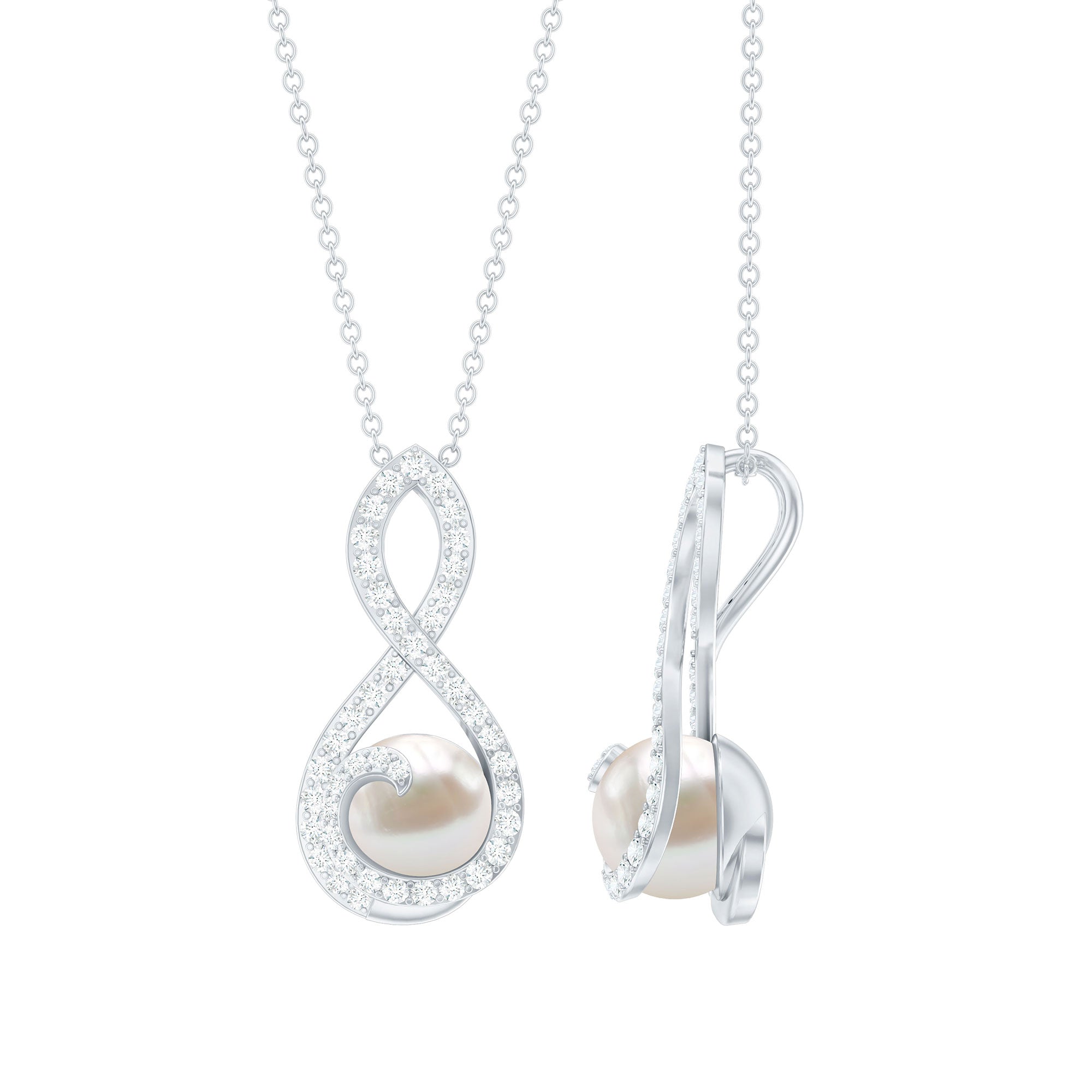 Freshwater Pearl and Moissanite Infinity Dangle Pendant