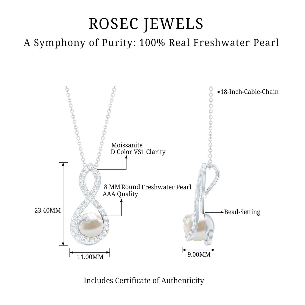 Freshwater Pearl and Moissanite Infinity Dangle Pendant