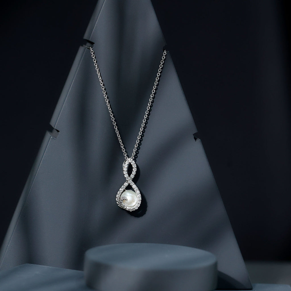 Freshwater Pearl and Moissanite Infinity Dangle Pendant