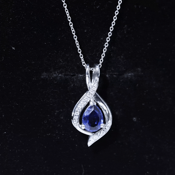 Lab Grown 6X8 MM Blue Sapphire Teardrop Pendant with Moissanite
