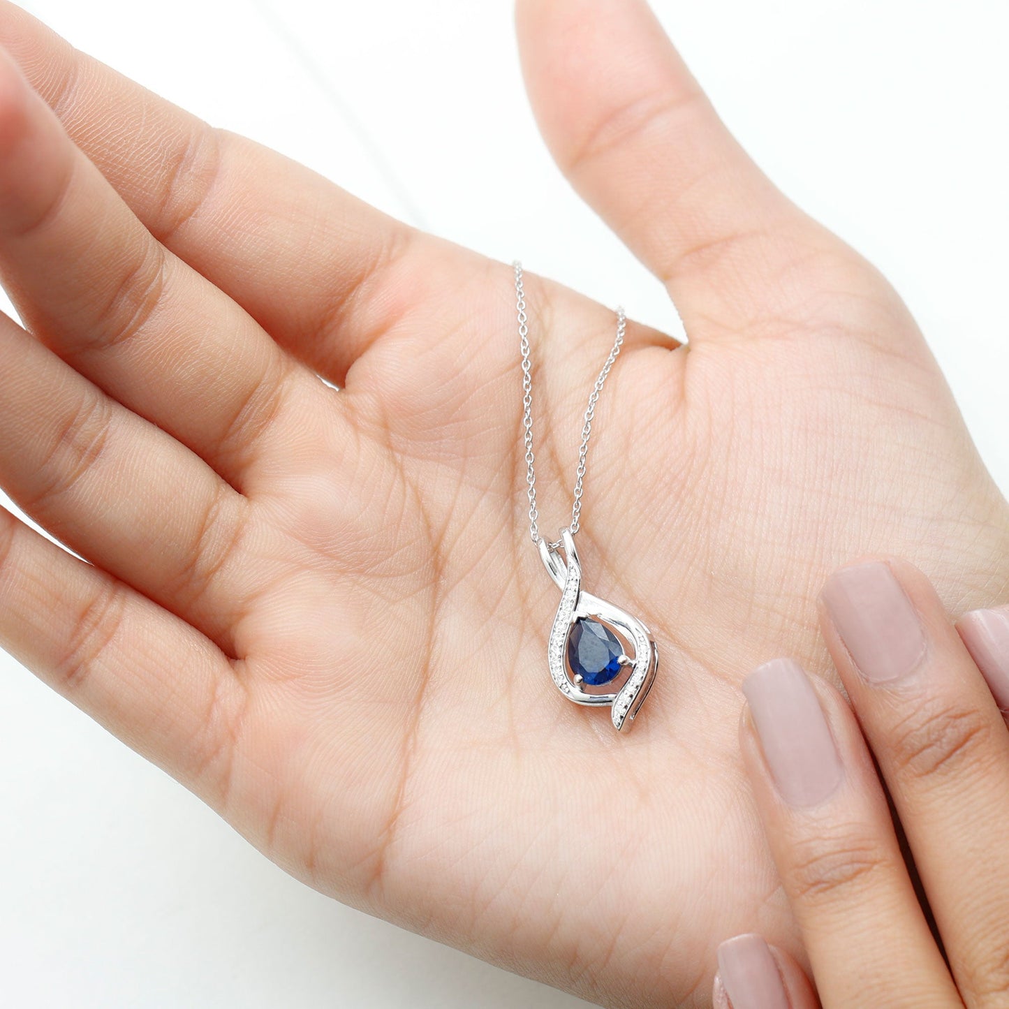 Lab Grown 6X8 MM Blue Sapphire Teardrop Pendant with Moissanite