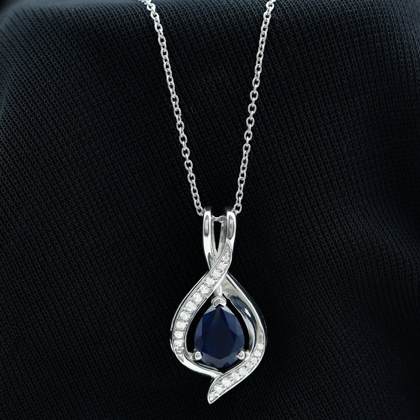 Lab Grown 6X8 MM Blue Sapphire Teardrop Pendant with Moissanite