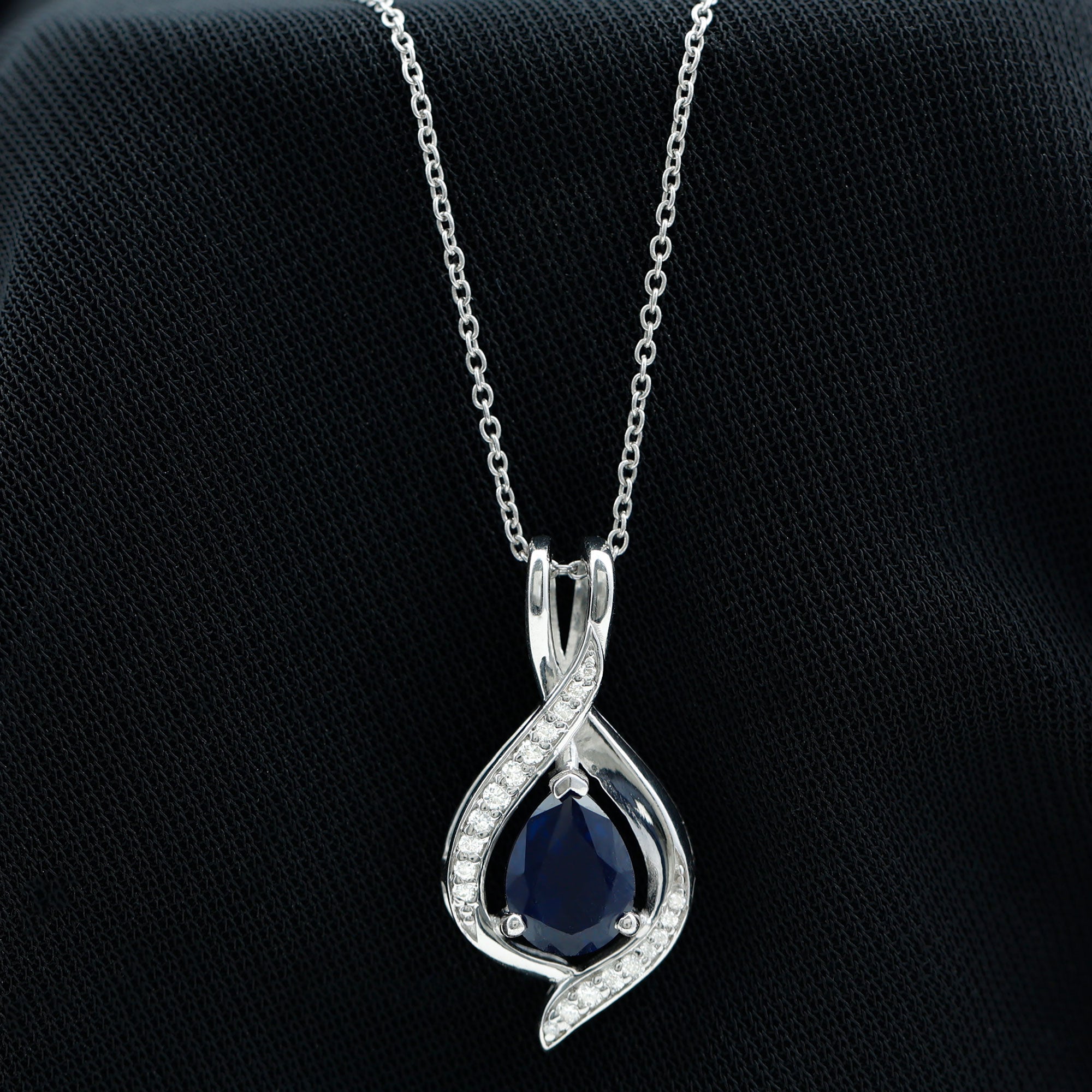 Lab Grown 6X8 MM Blue Sapphire Teardrop Pendant with Moissanite