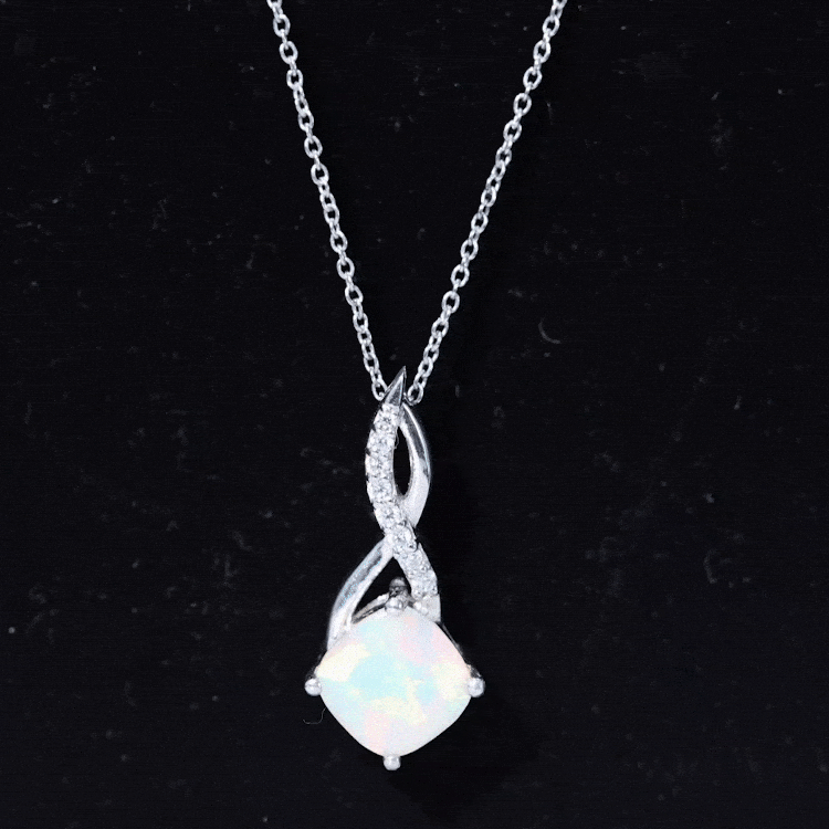 Cushion Cut 8MM Rainbow Opal Infinity Pendant with Moissanite