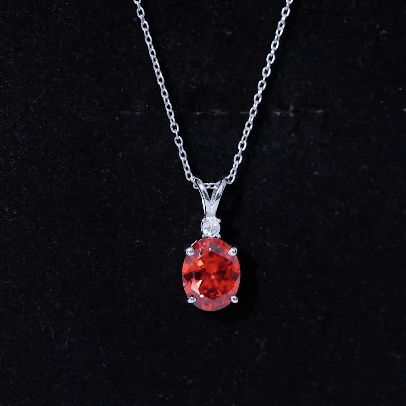 Lab Grown 8X10 MM Orange Sapphire Oval Pendant Necklace with Chain