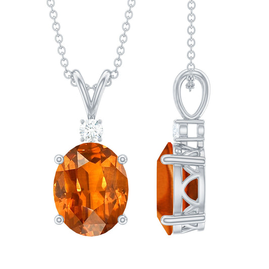 Lab Grown 8X10 MM Orange Sapphire Oval Pendant Necklace with Chain