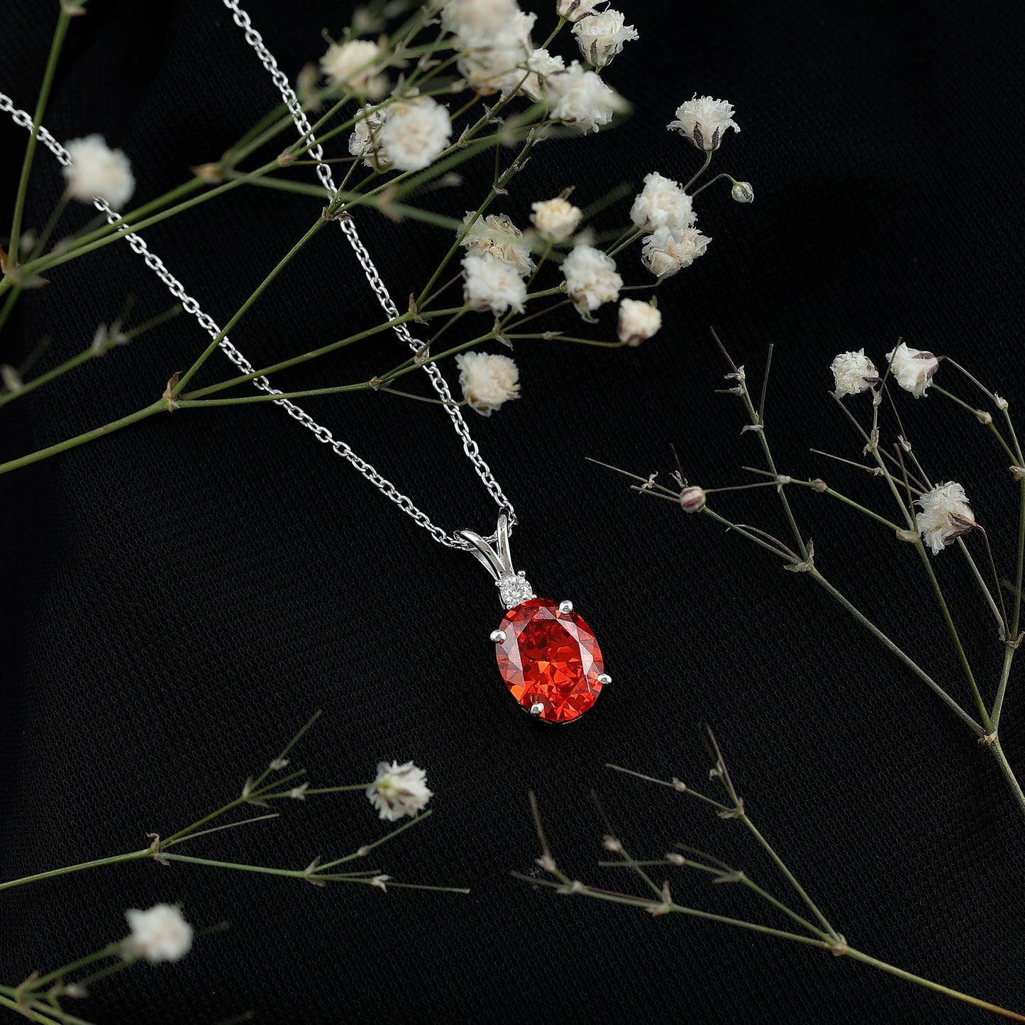 Lab Grown 8X10 MM Orange Sapphire Oval Pendant Necklace with Chain