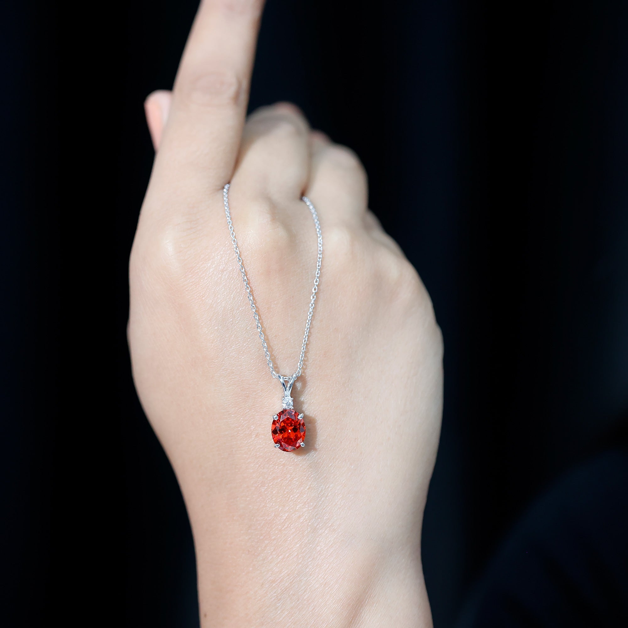Lab Grown 8X10 MM Orange Sapphire Oval Pendant Necklace with Chain