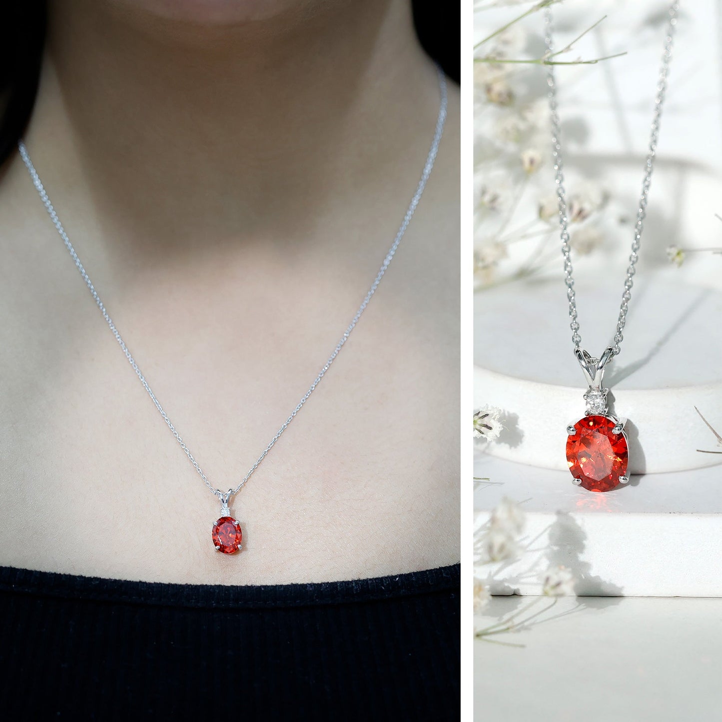 Lab Grown 8X10 MM Orange Sapphire Oval Pendant Necklace with Chain