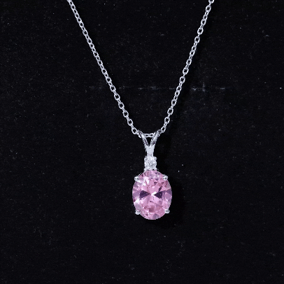 Lab Grown 8X10 MM Pink Sapphire Necklace with Moissanite