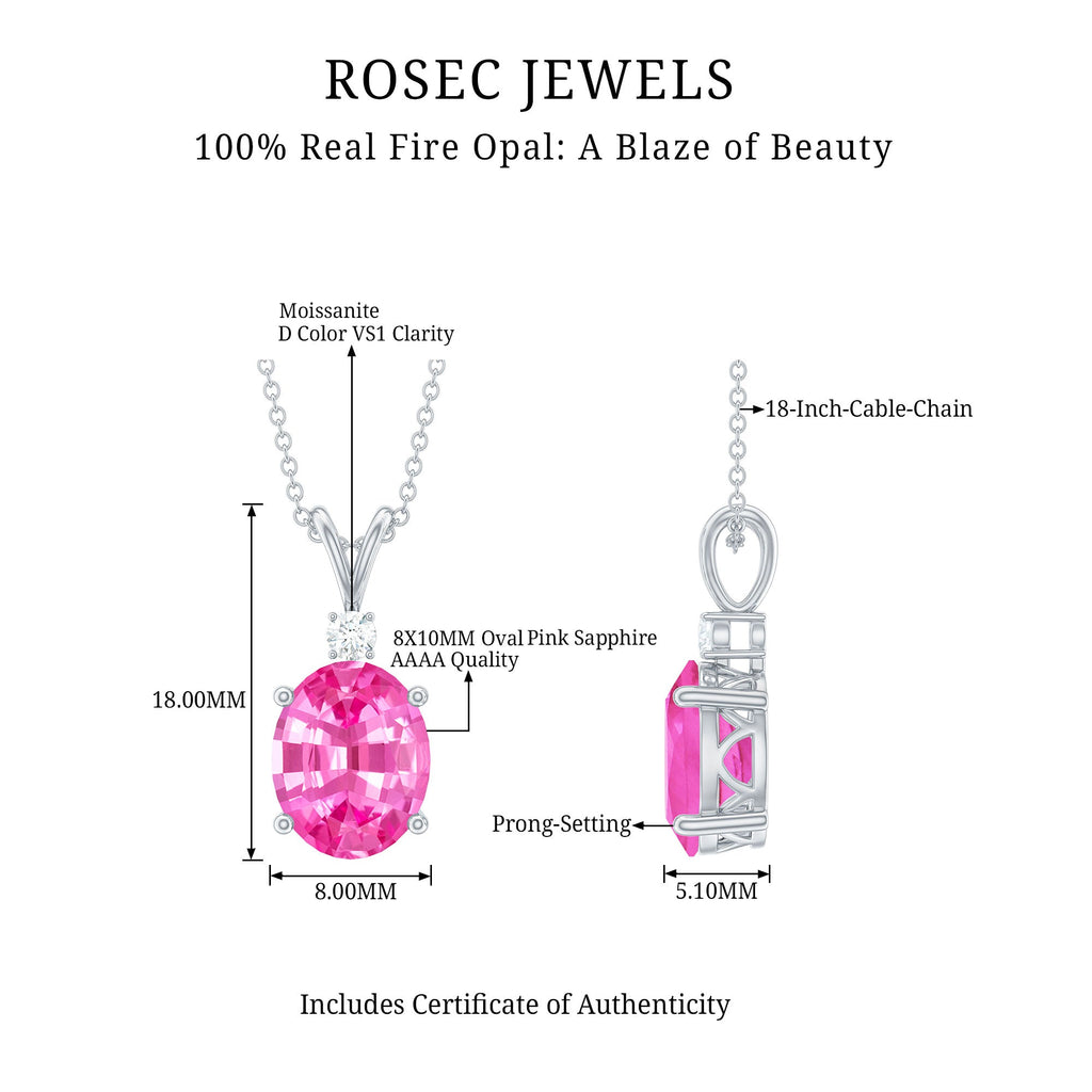 Lab Grown 8X10 MM Pink Sapphire Necklace with Moissanite