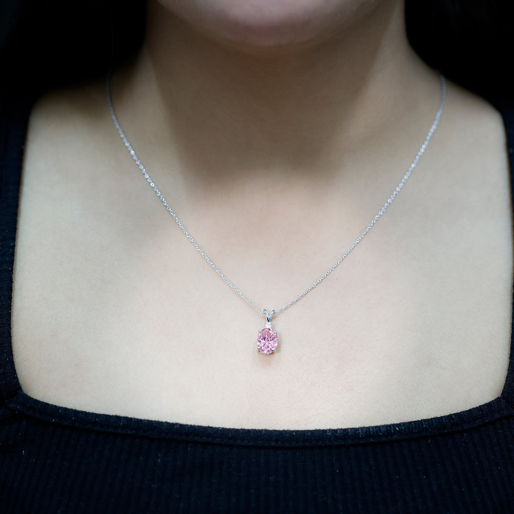 Lab Grown 8X10 MM Pink Sapphire Necklace with Moissanite