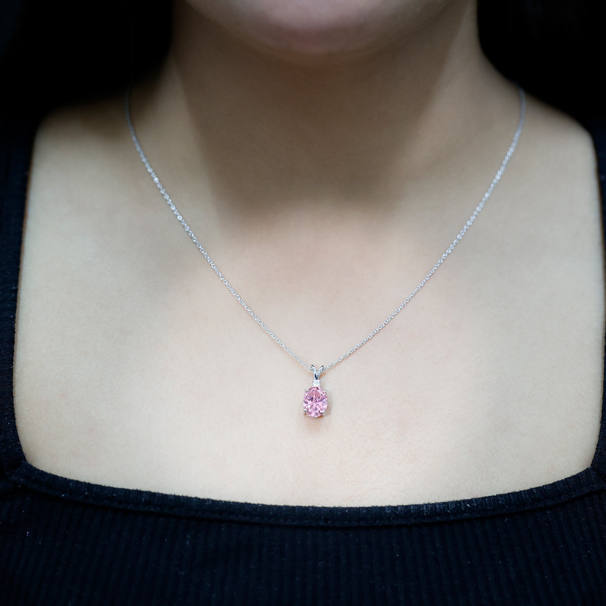 Lab Grown 8X10 MM Pink Sapphire Necklace with Moissanite