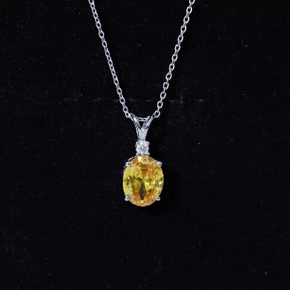 Lab Created 8X10 Yellow Sapphire Oval Pendant with Moissanite