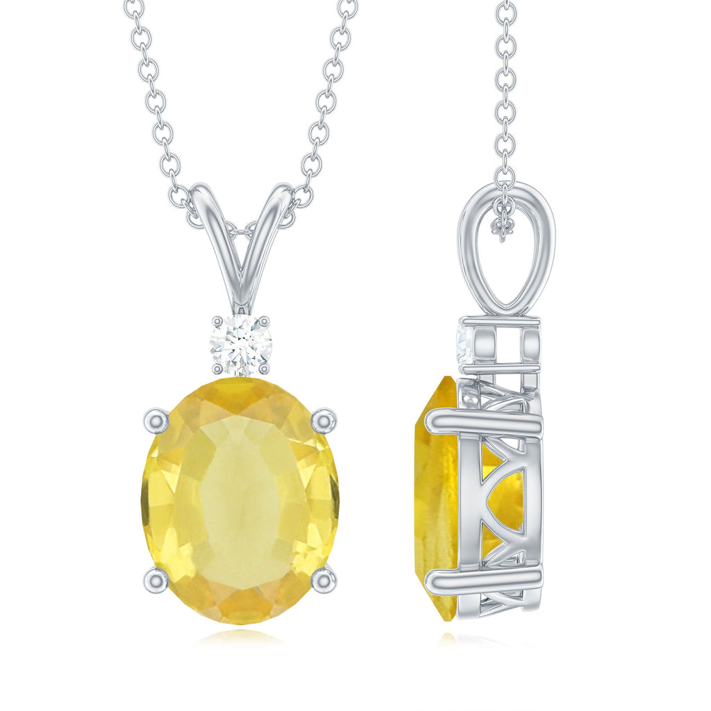 Lab Created 8X10 Yellow Sapphire Oval Pendant with Moissanite