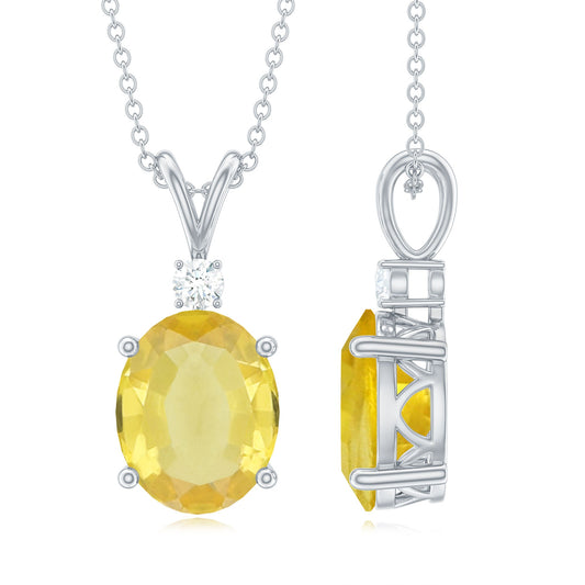 Lab Created 8X10 Yellow Sapphire Oval Pendant with Moissanite