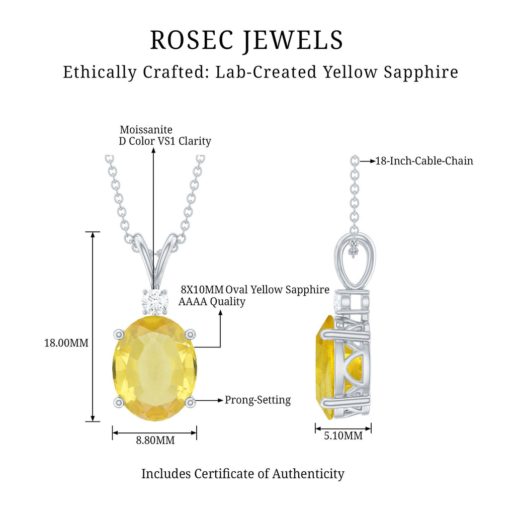 Lab Created 8X10 Yellow Sapphire Oval Pendant with Moissanite