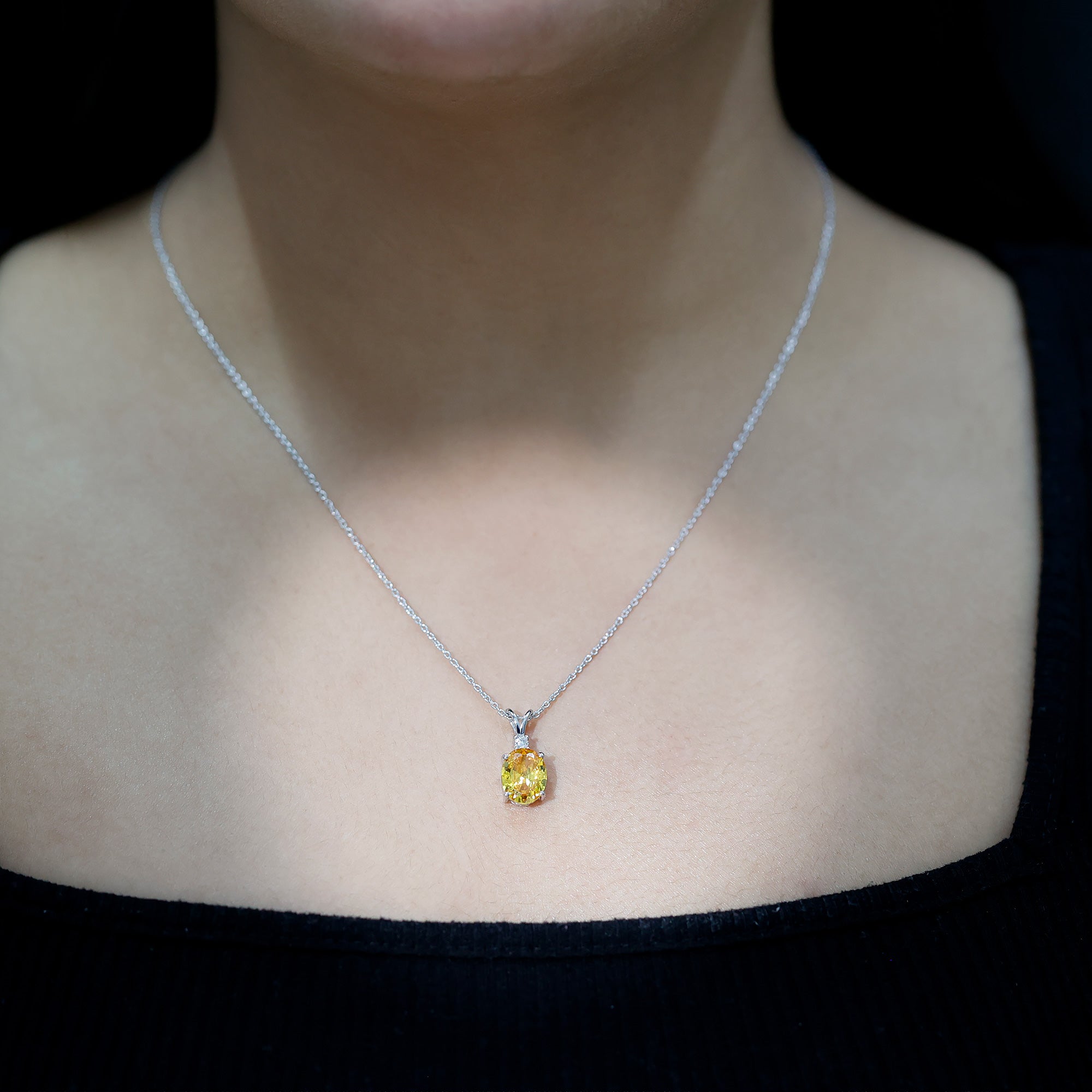 Lab Created 8X10 Yellow Sapphire Oval Pendant with Moissanite