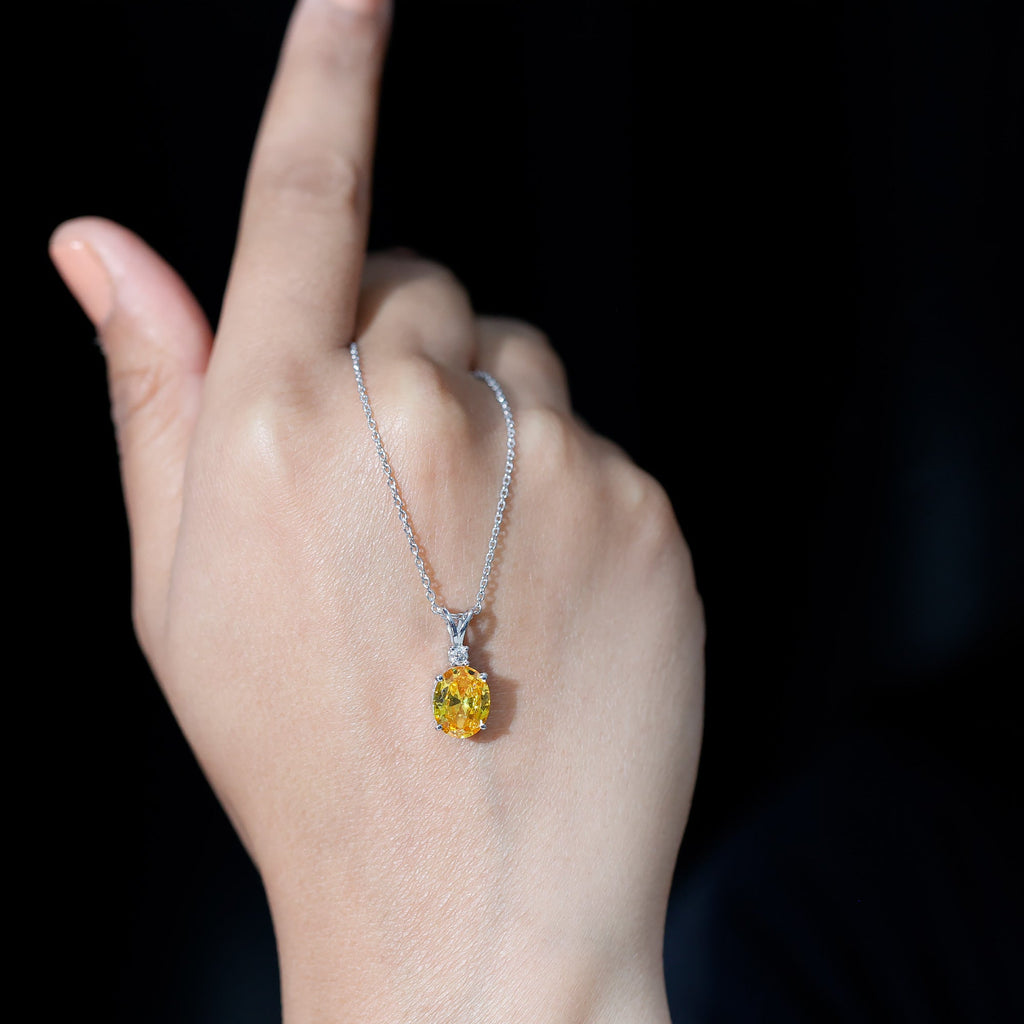 Lab Created 8X10 Yellow Sapphire Oval Pendant with Moissanite