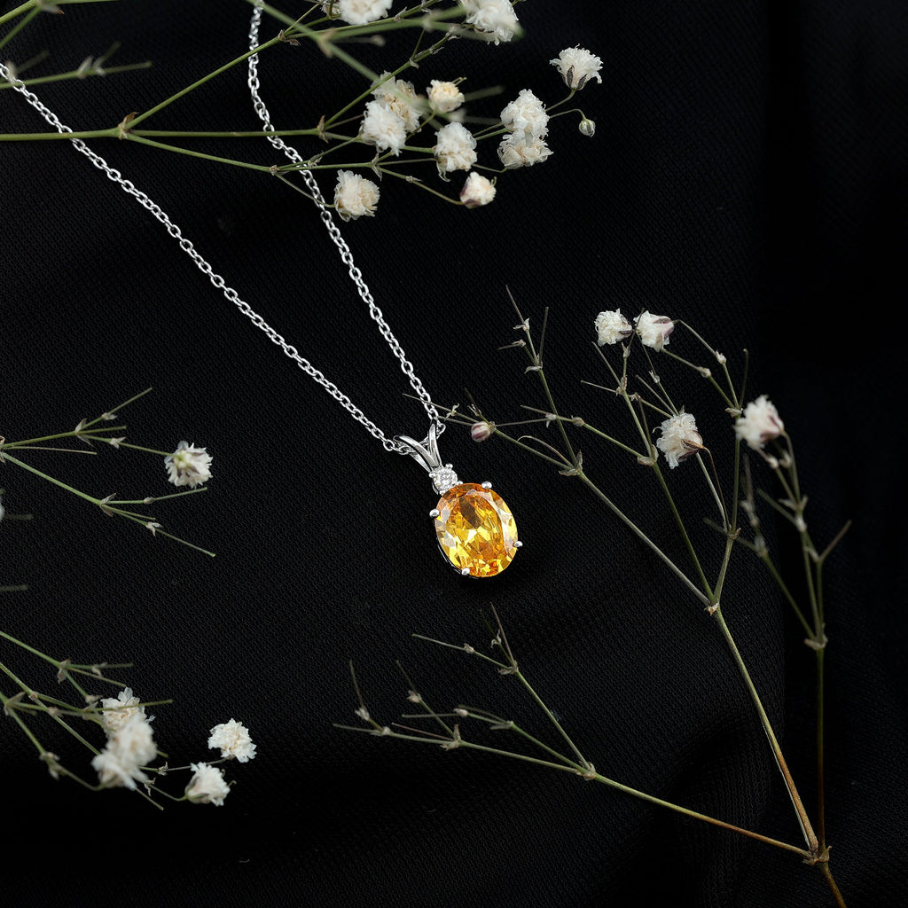 Lab Created 8X10 Yellow Sapphire Oval Pendant with Moissanite