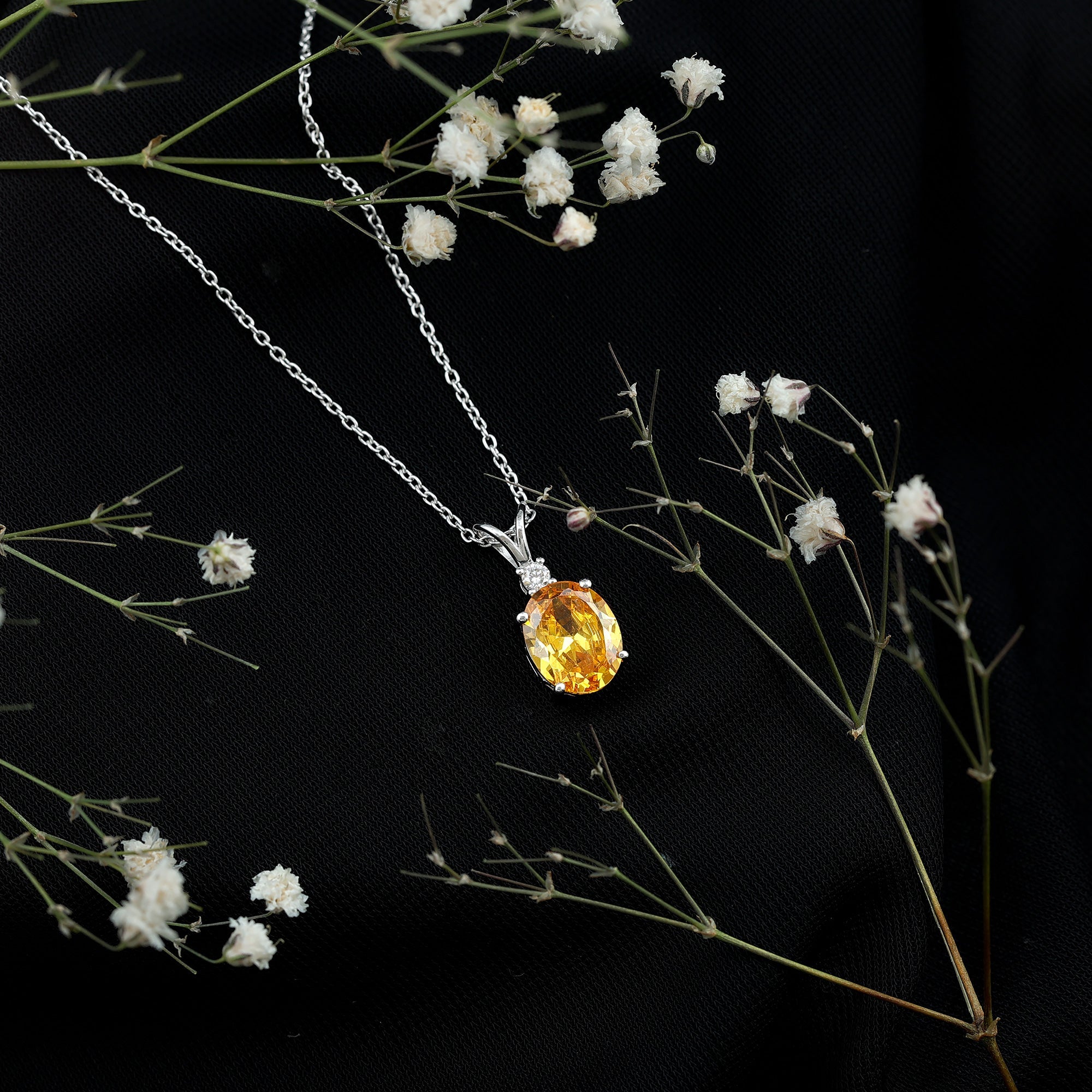 Lab Created 8X10 Yellow Sapphire Oval Pendant with Moissanite