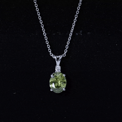 Lab Created Oval Shaped Green Sapphire Solitaire Pendant Necklace