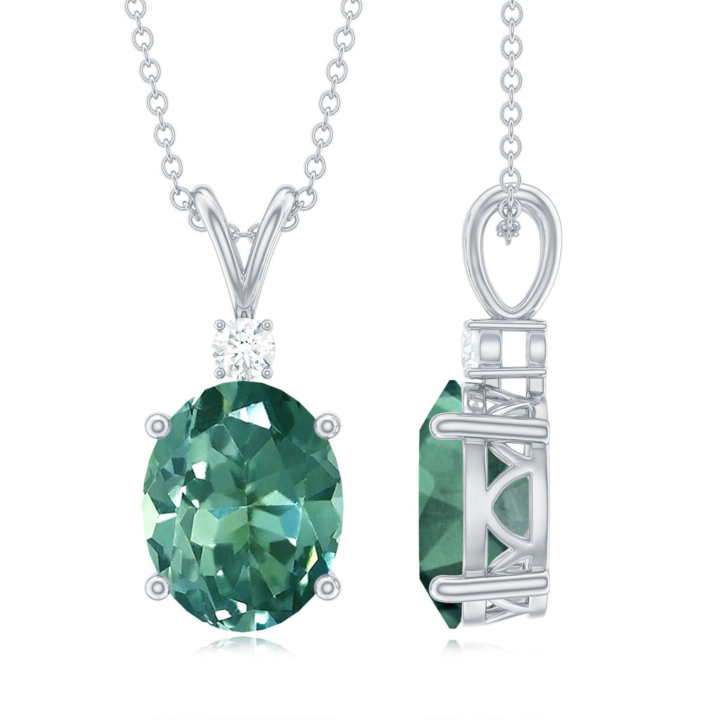 Lab Created Oval Shaped Green Sapphire Solitaire Pendant Necklace