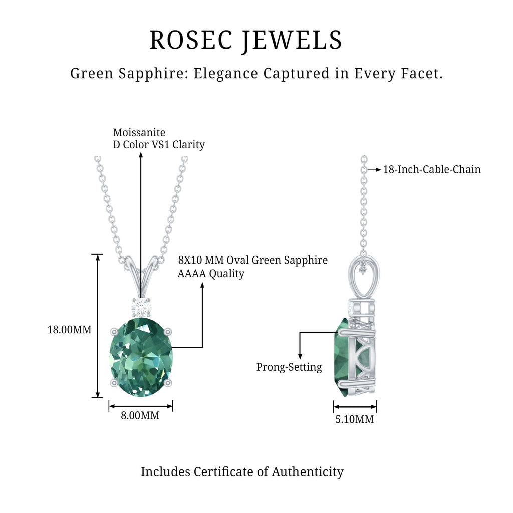 Lab Created Oval Shaped Green Sapphire Solitaire Pendant Necklace