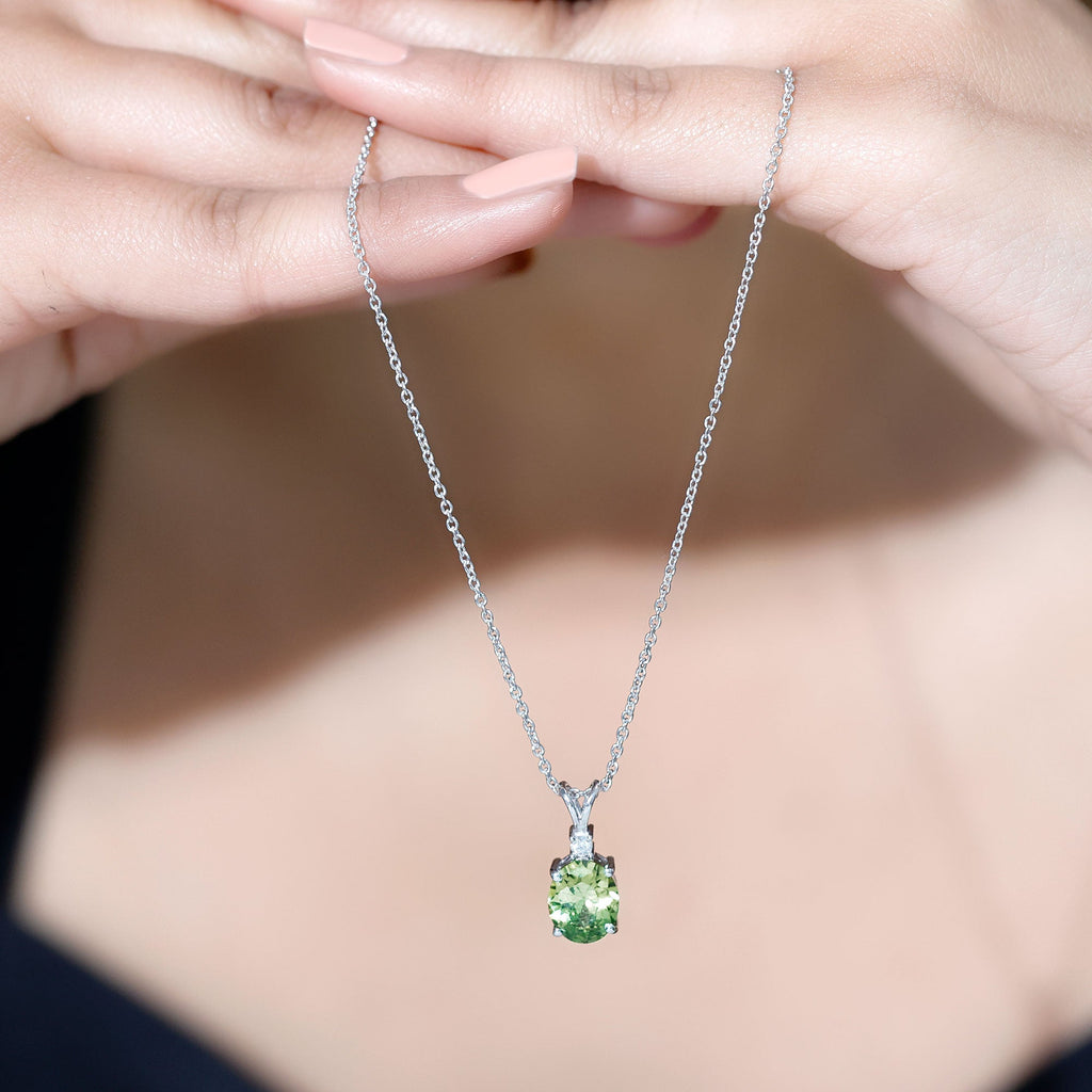 Lab Created Oval Shaped Green Sapphire Solitaire Pendant Necklace