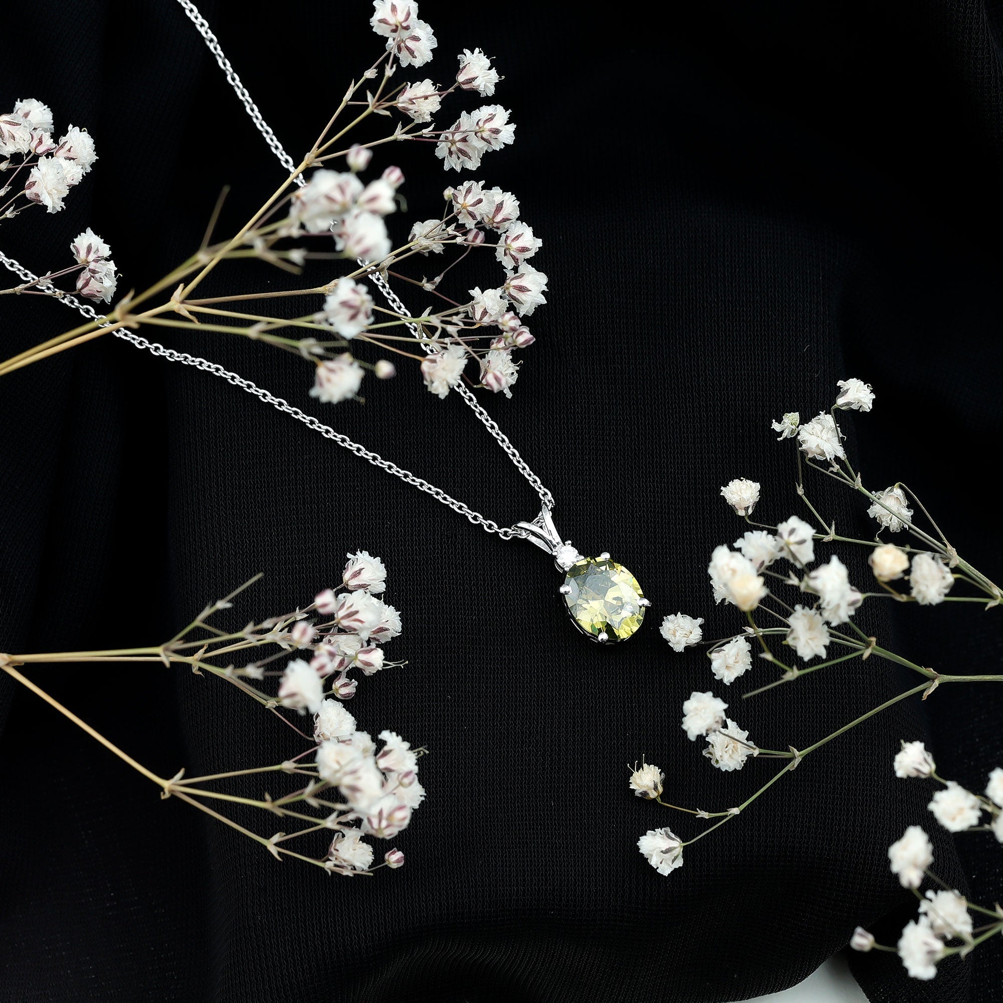 Lab Created Oval Shaped Green Sapphire Solitaire Pendant Necklace