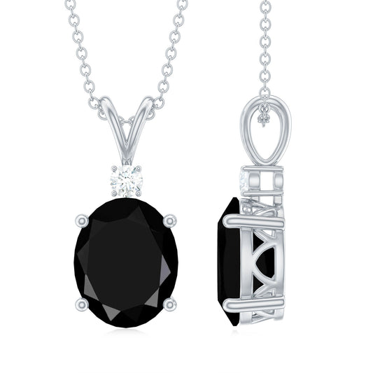 Lab Created Black Diamond Oval Necklace with Silver Chain