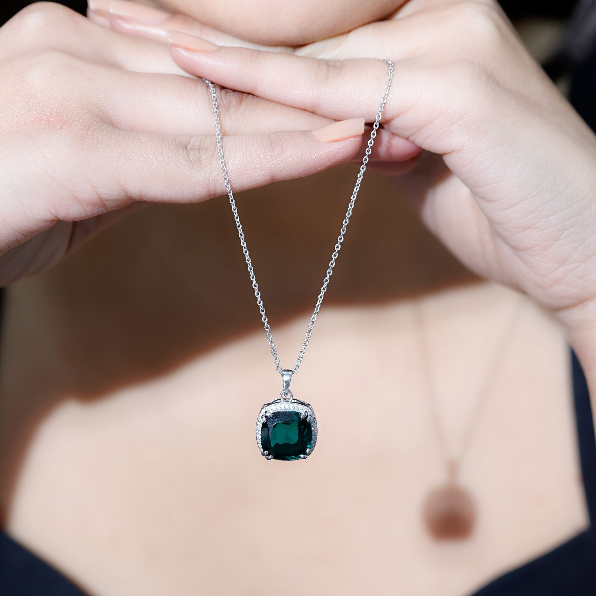 9 Carat Lab Grown Green Sapphire Statement Necklace