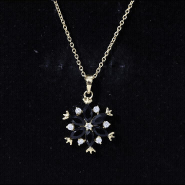 Certified Black Onyx and Diamond Flower Pendant Necklace