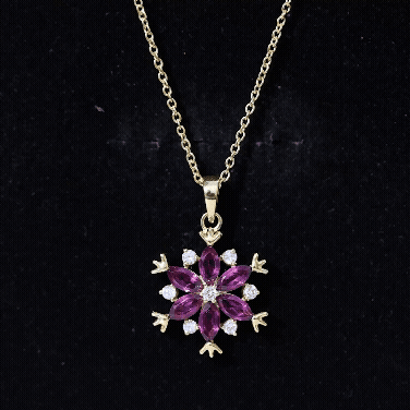 Certified Pink Tourmaline Flower Pendant Necklace with Silver Chain