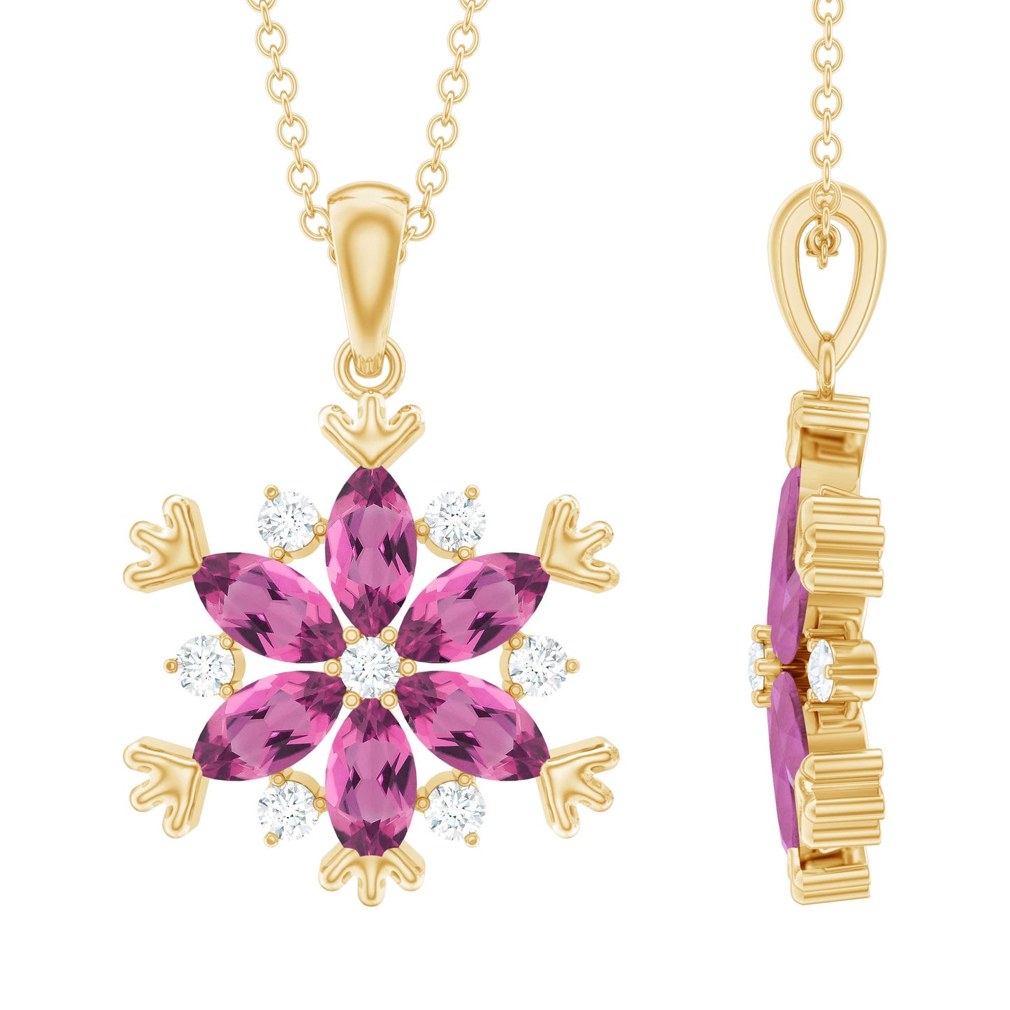 Certified Pink Tourmaline Flower Pendant Necklace with Silver Chain