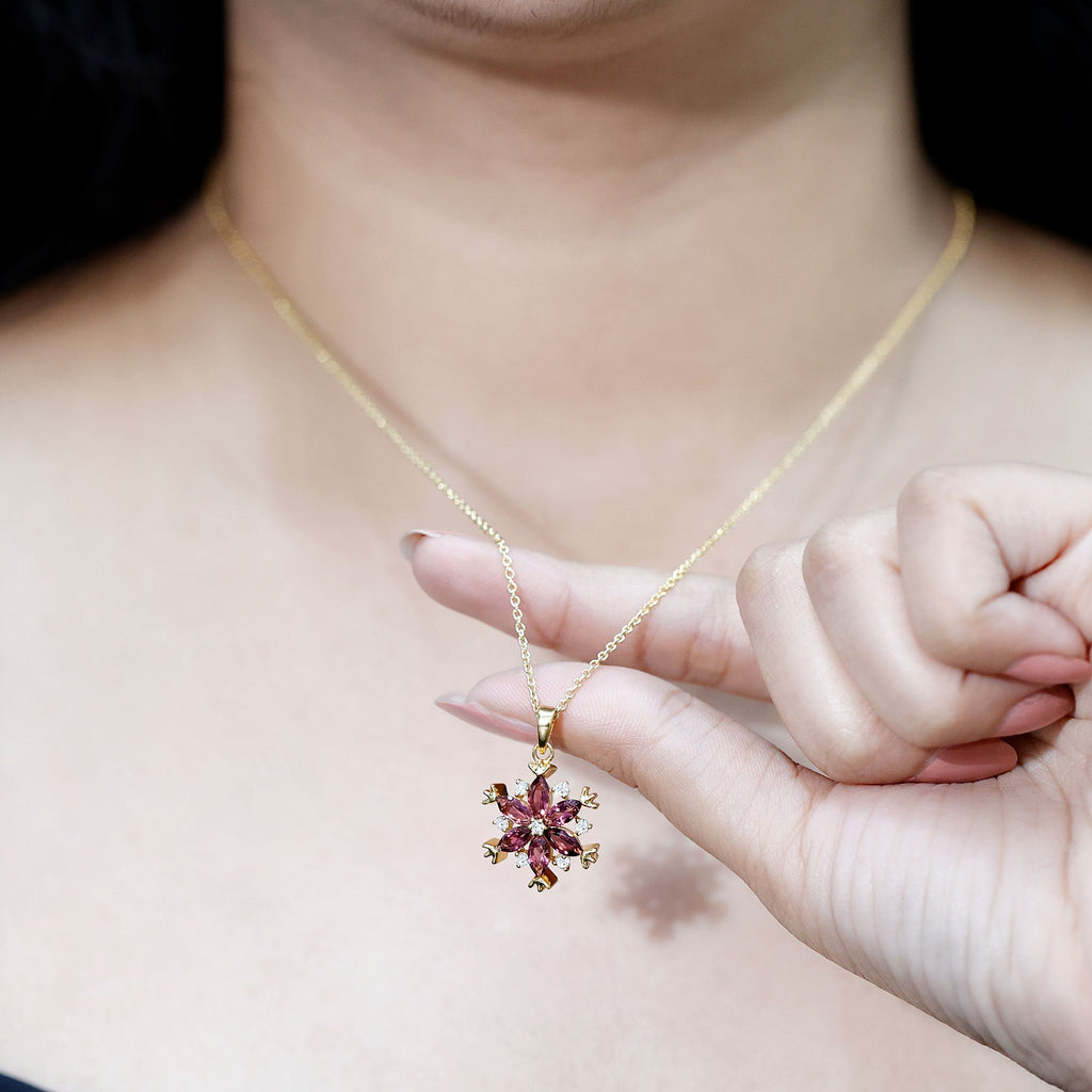 Certified Pink Tourmaline Flower Pendant Necklace with Silver Chain