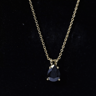 Pear Shaped Black Onyx Solitaire Necklace with Silver Chain