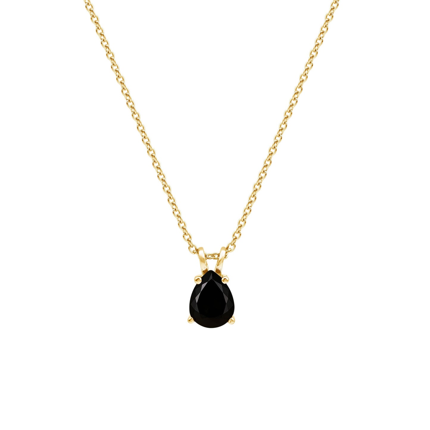 Pear Shaped Black Onyx Solitaire Necklace with Silver Chain