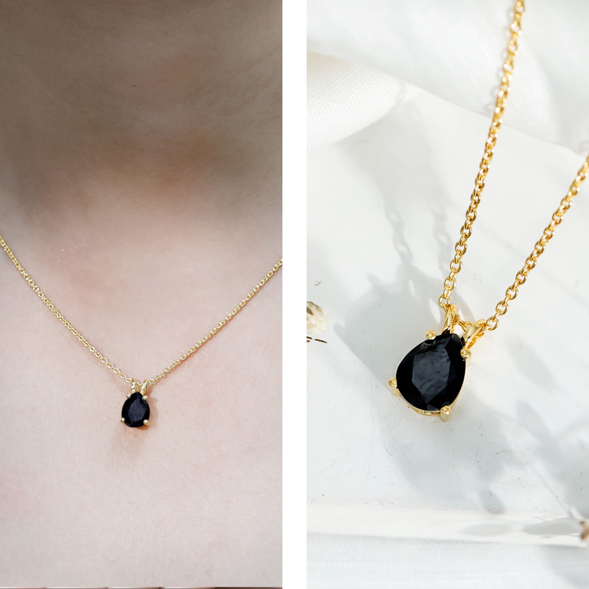 Pear Shaped Lab Created Black Diamond Solitaire Necklace with Chain