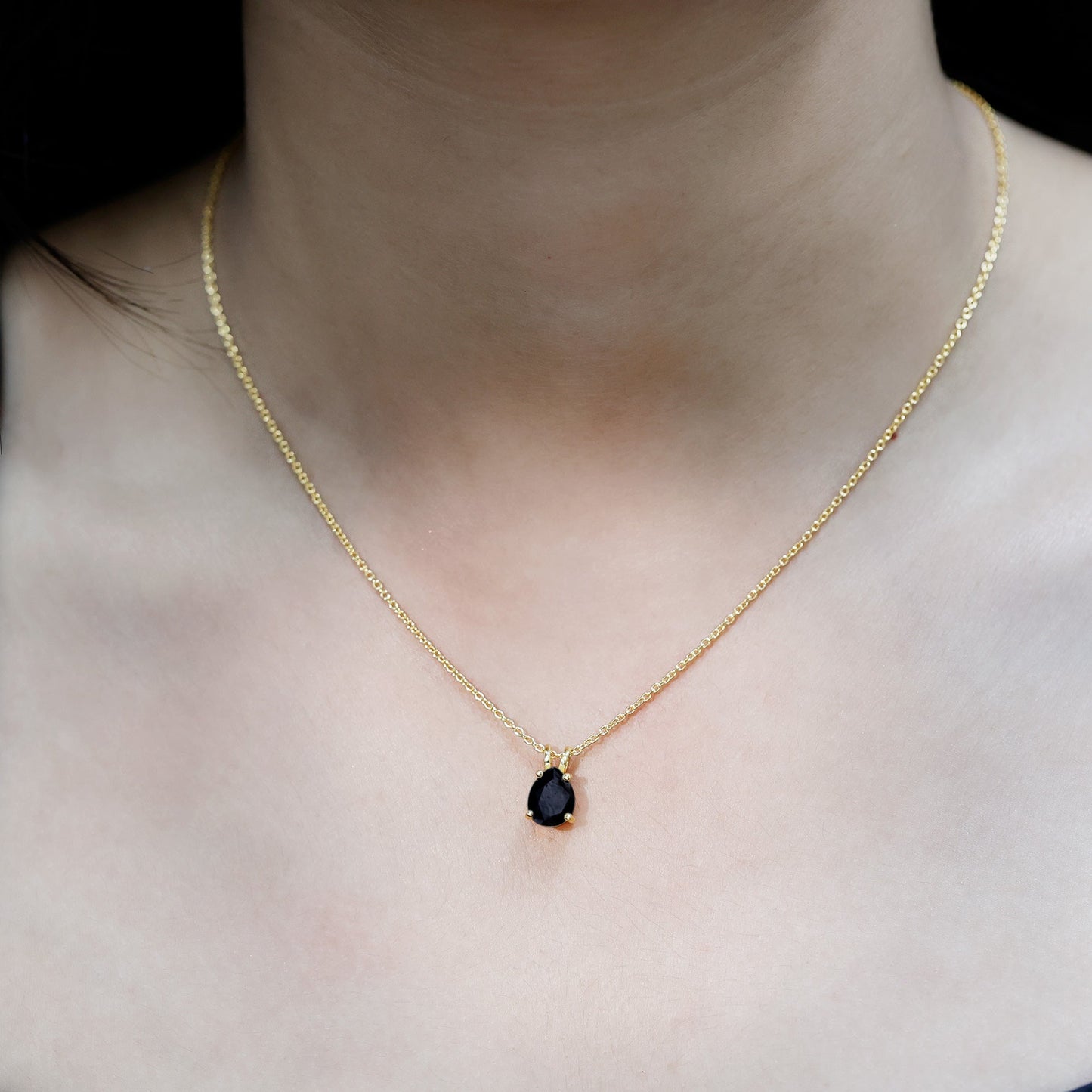Pear Shaped Lab Created Black Diamond Solitaire Necklace with Chain