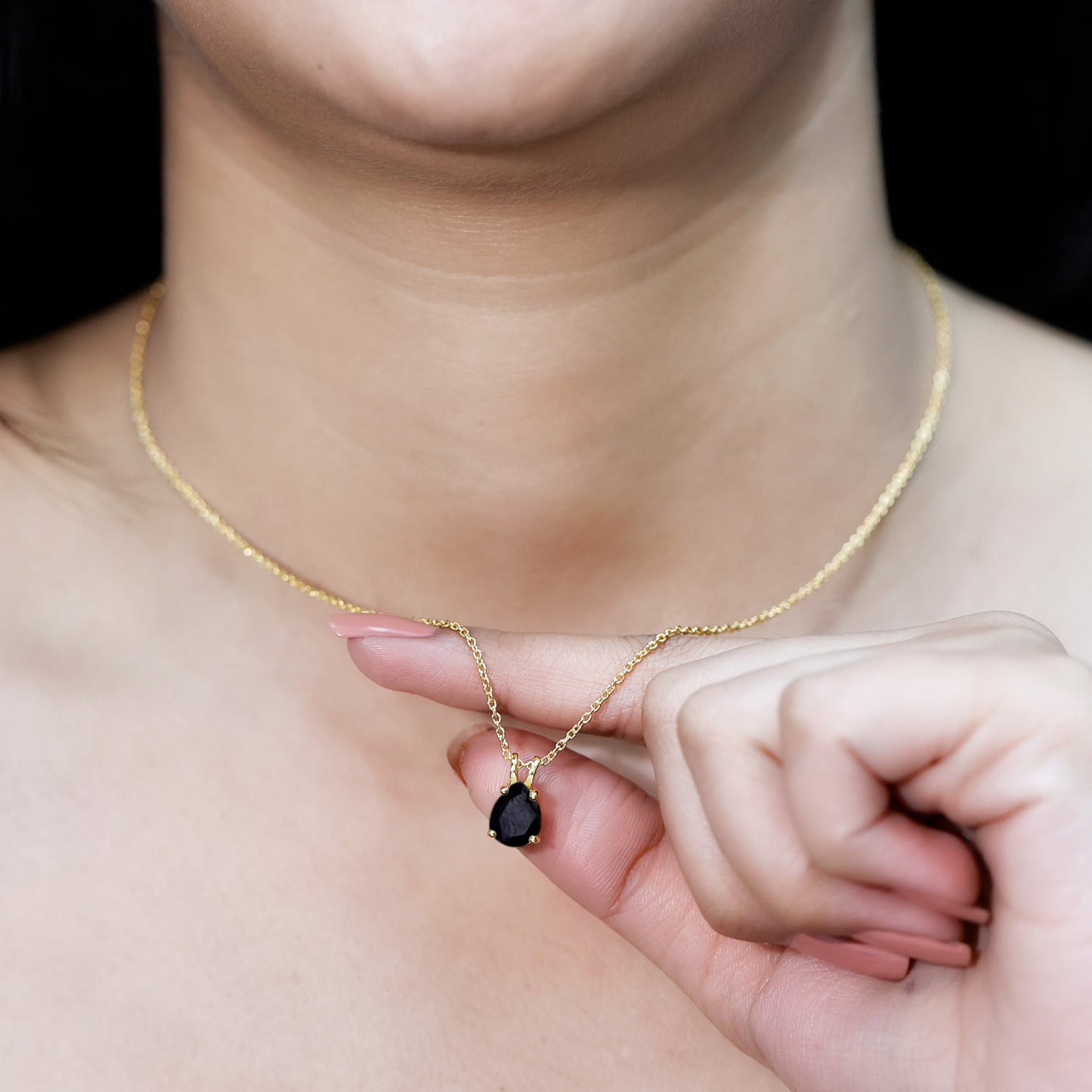 Pear Shaped Lab Created Black Diamond Solitaire Necklace with Chain