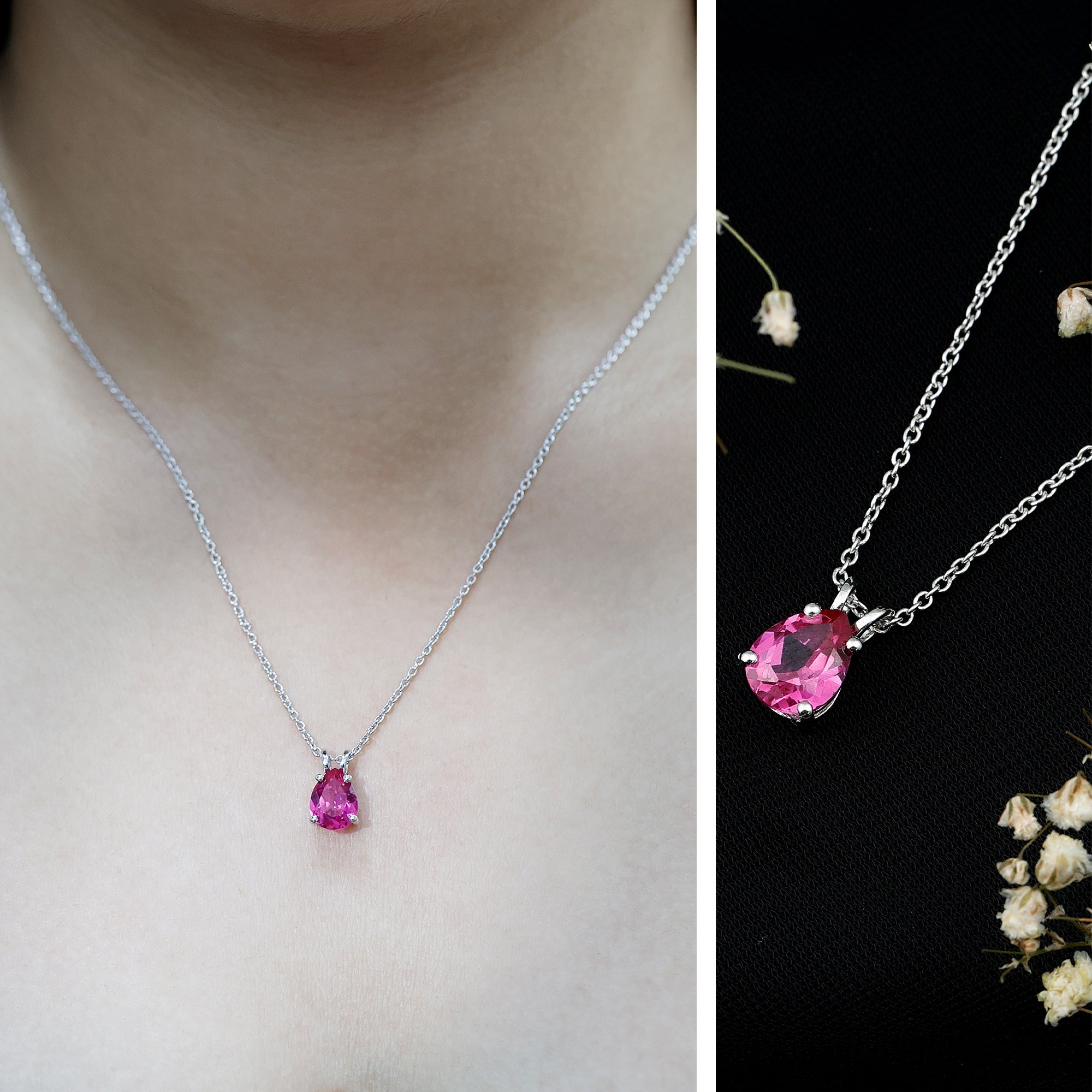 Pear Shaped Lab Created Pink Sapphire Solitaire Pendant Necklace