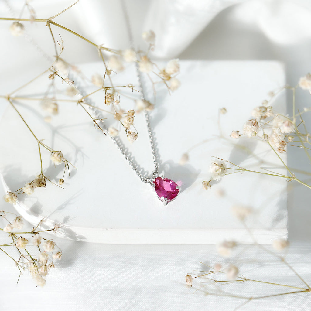 Pear Shaped Lab Created Pink Sapphire Solitaire Pendant Necklace